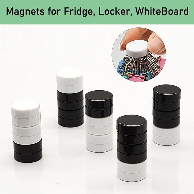20PCS Fridge Magnets - Small Strong Refrigerator Magnets, Heavy Duty Magnets for Whiteboard, Decorative Cute Mini Round Magnet for Office Kitchen School Classroom Locker Crafts (Black+White)