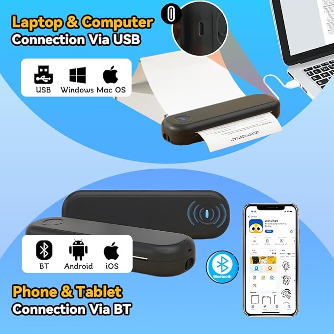Wireless Thermal Printer L86, 203dpi High Clarity, Bluetooth Portable Inkless, Support for Roll/Folding Paper, 8.5 X 11in US Letter &Legal, A4&A5, Compatible with iOS, Android, Laptop & Pc (BLACK)