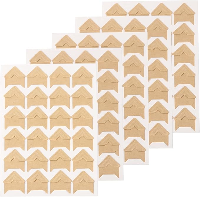 GOONAVI 15 Sheets 360 Pcs Cowhide Acid-Free Photo Corners Mounting Self Adhesive for DIY Photo Album Journal