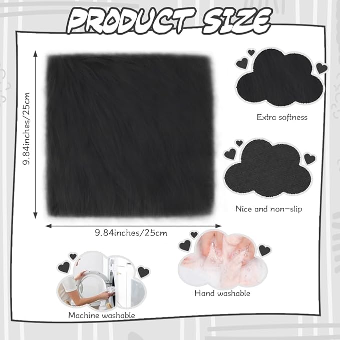 School Locker Rugs Square Black Furry and Cute Locker Decoractions with Anti-Slip Backing for Girls in Middle School Back to School Stuff Gift