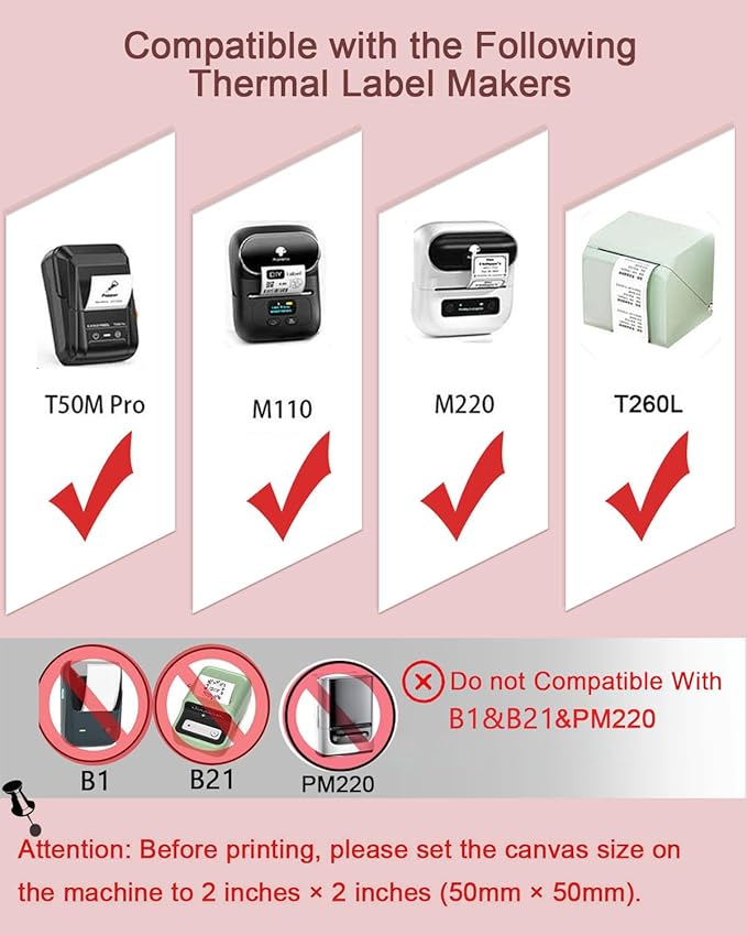 2 inch Square Thermal Labels for T50M/M106/M110/M220/M260 Label Maker, Thermal Printer Labels for Barcode, Shipping, Customized, Direct Thermal Stickers 140 PCS/1 Roll, Purple