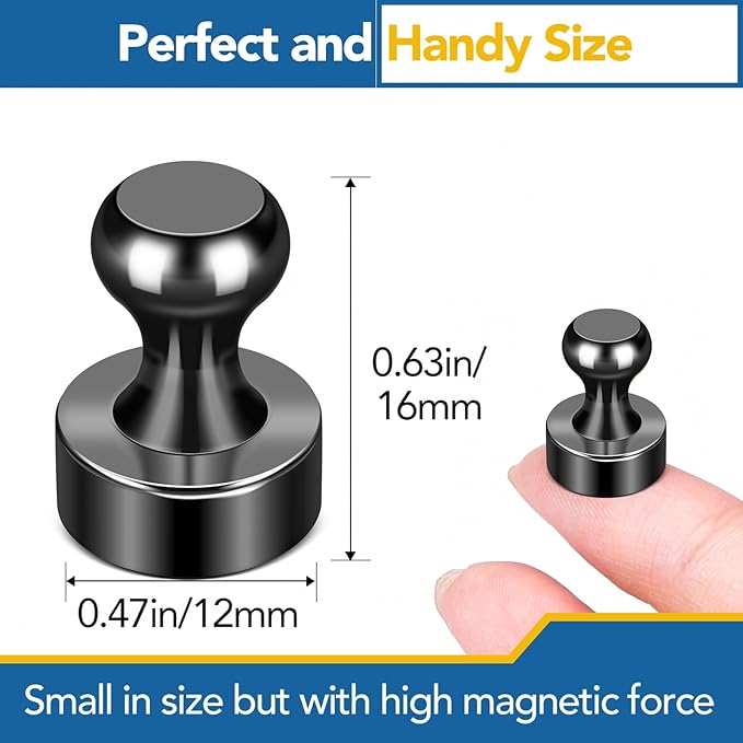 LOVIMAG Refrigerator Magnets, 56 Pcs Fridge Magnets Black Strong Magnet for Whiteboard, Small Neodymium Magnet for Fridge, Push Pins Magnetic Ideal for Kitchen, Office, Map Decorative