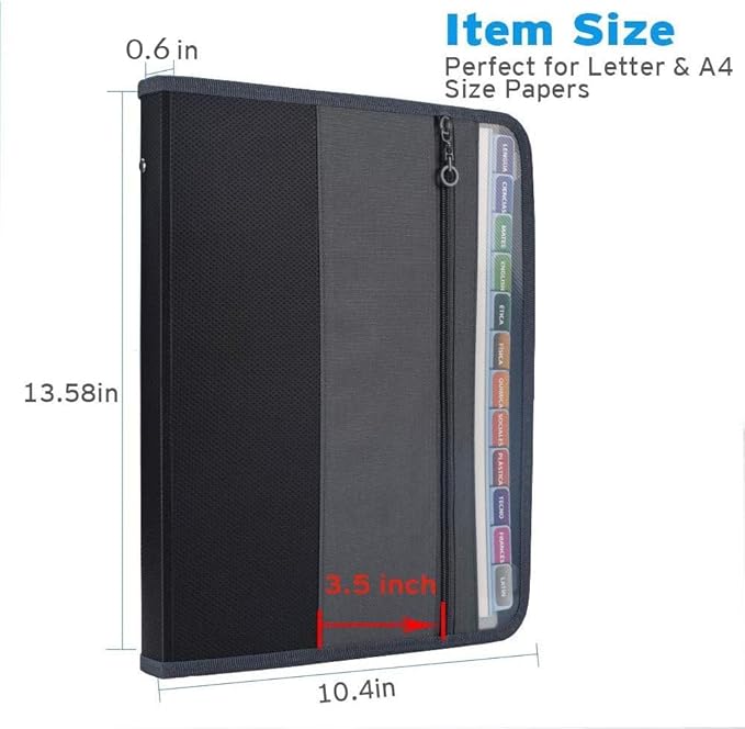Sooez Accordion File Organizer with Safe Zipper, 12 Pocket Expanding File Folder with Front Pencil Pouch, Portable Monthly Paper Bill Tax Receipt Organizer, School Office Supplies, Letter Size, Grey