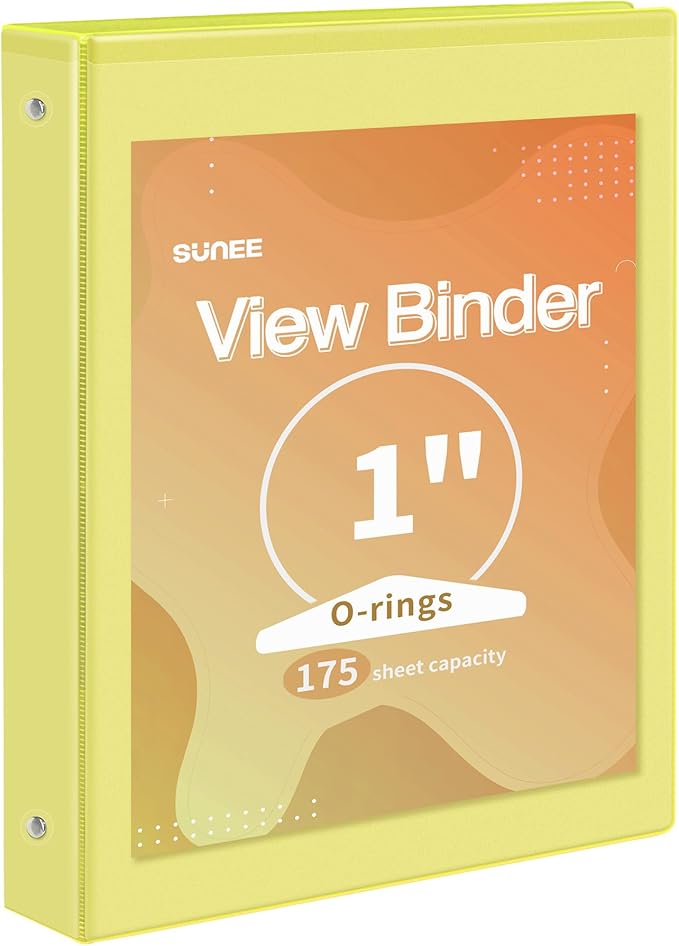 SUNEE 3 Ring Binder 1 Inch 1 Pack, Clear View Binder Three Ring PVC-Free (Fit 8.5x11 Inches) for School or Office Supplies, Yellow