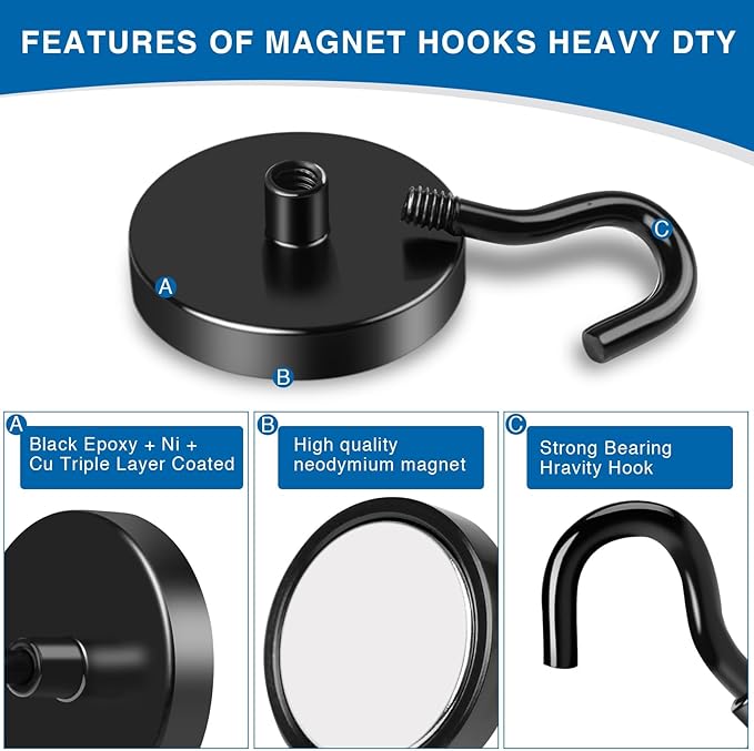 LOVIMAG Magnetic Hooks for Cruise Cabins, 150lbs Black Magnetic Hooks for Classroom, Strong Magnets with Hooks for Hanging, Neodymium Magnet Hooks for Fridge, Ceiling, Locker, Camper, Travel-25 Pcs