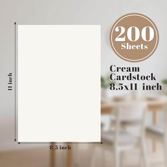 200 Pack Cream White Cover Cardstock, 8.5 x 11 Inch, 180 GSM / 65 lb Premium Thick Paper, Acid-Free & Printer-Friendly, for Invitations, Certificates, Wedding, DIY Cards, Scrapbooking & Office Use