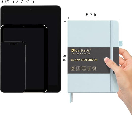 &And Per Se Blank Journal Notebook, 160 Pages, 5.7 x 8 inches College Ruled Thick Paper Notebook Journals for Writing, Hardcover Notebook(1 Pack, cyan)