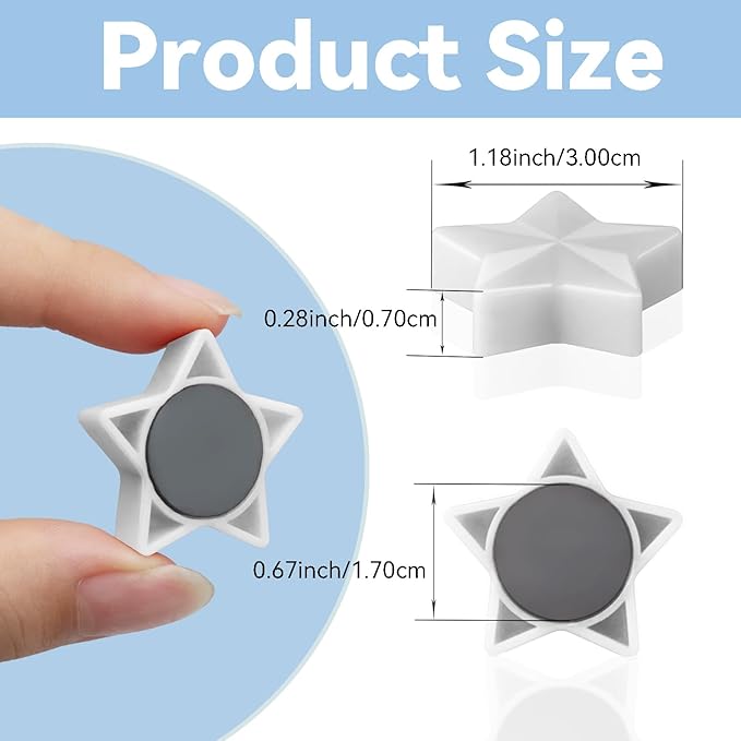 ZDZBLX 10 Pack White Fridge Magnets, Strong Refrigerator Magnets, Small Heavy Duty Magnets for Whiteboard, Cute Decorative Star Mini Magnet for Fridge, Office, Kitchen, Classroom, Home, Locker, Craft