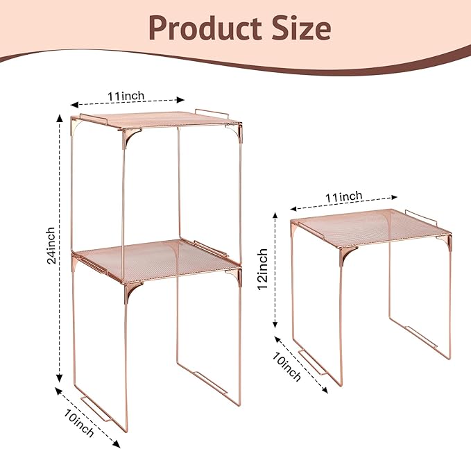 Locker Organizer Shelf Stackable Extra Locker Shelf for School Locker Organizer Storage Cabinet Accessories Suitable for School, Office, and Home use (2, Rose Gold)