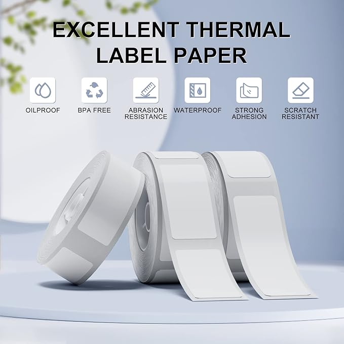 D11 D110 D101 Label Tapes, 6 Rolls 0.59" x 1.96"(15x50mm) Adapted for Niimbot D11/D110/D101 Label Print Paper, D11 Thermal Sticker Paper Waterproof Self Adhesive D110 Labeling Tape(White)
