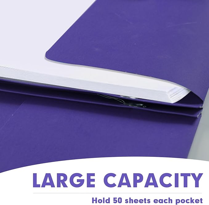 Two Pocket Folders, RAZCC 50 Pack Two Pocket Folders with Prongs, 3 Prong Folders Fit Letter Size Paper, Pocket File Folders for School Office Home Business, Purple