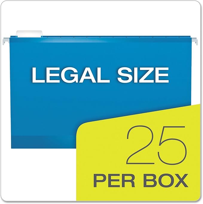 Pendaflex 04153X2 BLU Extra Capacity Reinforced Hanging Folders, 2", Legal Size, Blue, 1/5 Cut, 25/BX (4153x2 BLU)