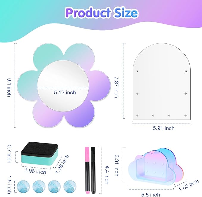 MoKo Locker Accessories Set, 5 in 1 Back to School Supplies College Essentials Includes Magnetic Acrylic Board, Locker Mirror, Markers Holder, Marker Pens and Locker Magnets, Flower