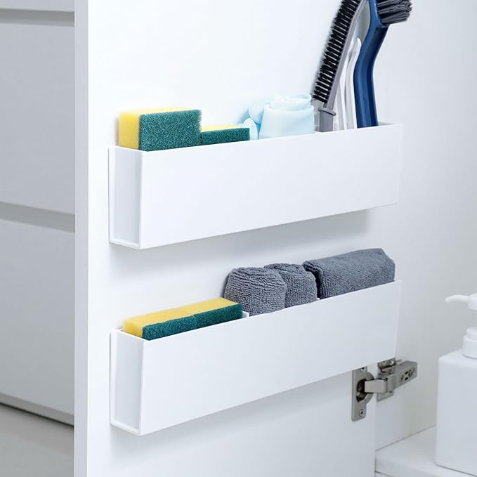 4 Pack Adhesive Storage Organizer for Wall and Cabinet, Plastic Holder for Kitchen, Pantry, Home Office Supplies, Marker Pen, Remote Control, Locker and Bathroom Accessories, White