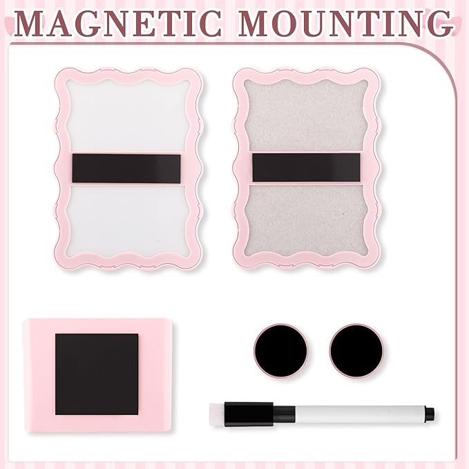 Scalloped Magnetic Locker Accessories Kit Back to School Essentials 6 Pieces Includes Whiteboard Mirror and Organizing Supplies Cute Locker Organizer Decoration for School (Pink)