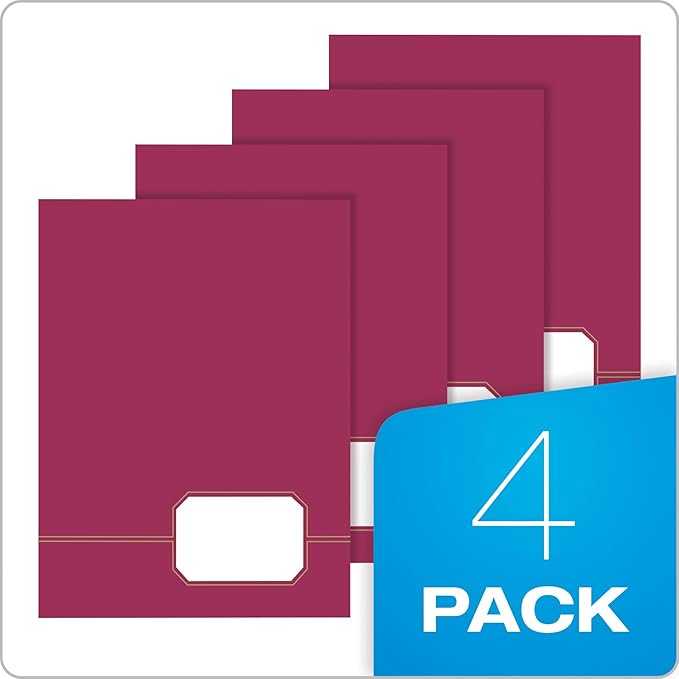 Oxford Monogram Executive Twin Pocket Folders, Letter Size, Burgundy with Gold Foil Trim, 4 Pack (04165), Burgundy/Gold