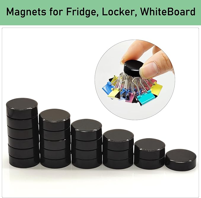 Fridge Magnets - 20 Pack Strong Refrigerator Magnets, Small Heavy Duty Round Magnets for Whiteboard Locker Office Classroom & Crafts, Decorative Cute Mini Black Magnet for Fridge School (Black)