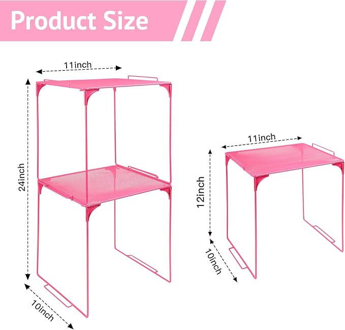 Locker Organizer Shelf Stackable Extra Locker Shelf for School Locker Organizer Storage Cabinet Accessories Suitable for School, Office, and Home use (1, Pink)