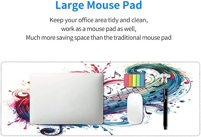 Gaming Mouse Pad, Large Non-Slip Rubber Base Mousepad, Keyboard Mouse Mat, Desk Pad with Stitched Edges, 31.5x11.8inch, Musical Note