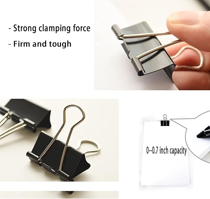 Medium Binder Clips 1.6 Inch (60 Pack), Large Binder Clips Medium Paper Clamps for Office and Home Supplies, Black