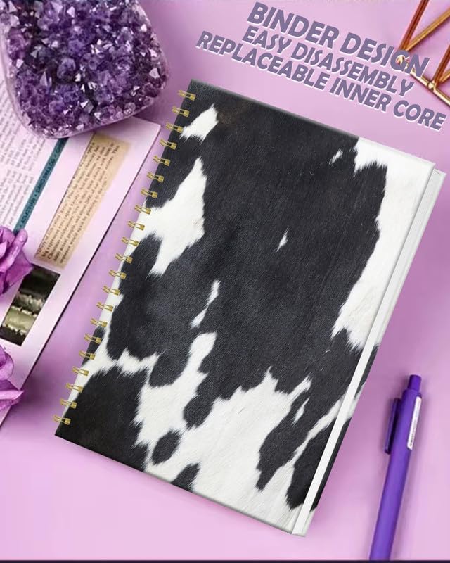 iampanda Spiral Journal Notebook,Strong Twin-Wire Binding with Premium Paper for Women,60 Sheets B5 College Ruled Notebook/Journal,Perfect for School Office Work,Black White Cowhide