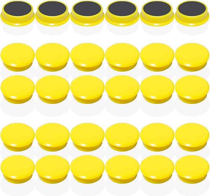 Cute and Whimsical Fridge Magnets, 30 Pack, Round, Plastic, Strong, Yellow