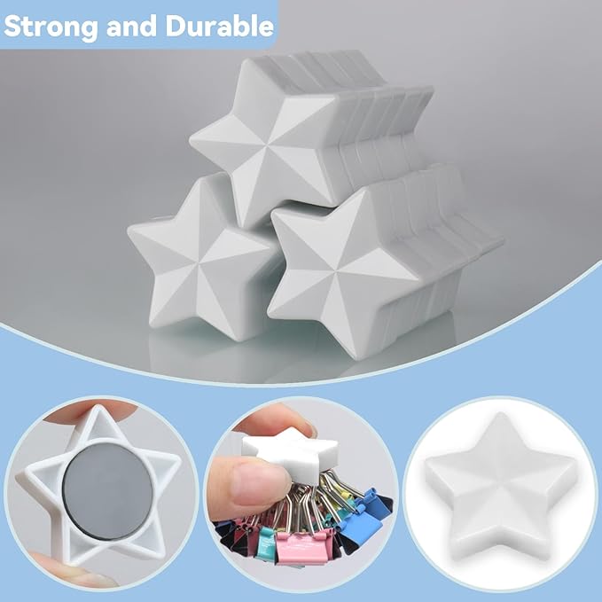ZDZBLX 10 Pack White Fridge Magnets, Strong Refrigerator Magnets, Small Heavy Duty Magnets for Whiteboard, Cute Decorative Star Mini Magnet for Fridge, Office, Kitchen, Classroom, Home, Locker, Craft