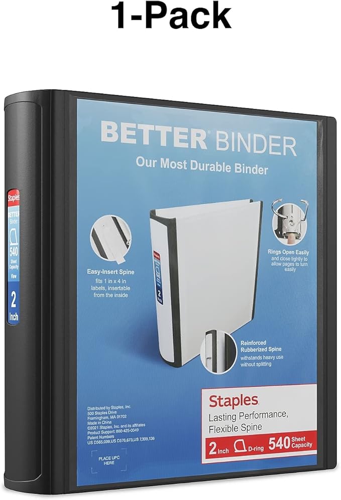 Staples Better Binder, 2-Inch, Black