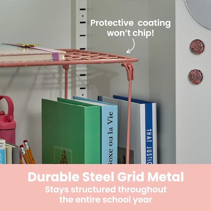 LockerMate by Bostitch 10-Piece Fashion Locker Kit with 12" Stac-A-Shelf, Pink/Floral