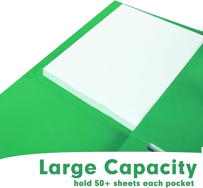 Two Pocket Folders, RAZCC 50 Pack 2 Pocket Folders Fit Letter Size Paper, Paper Folders with Pockets for School Office Business Home, Green