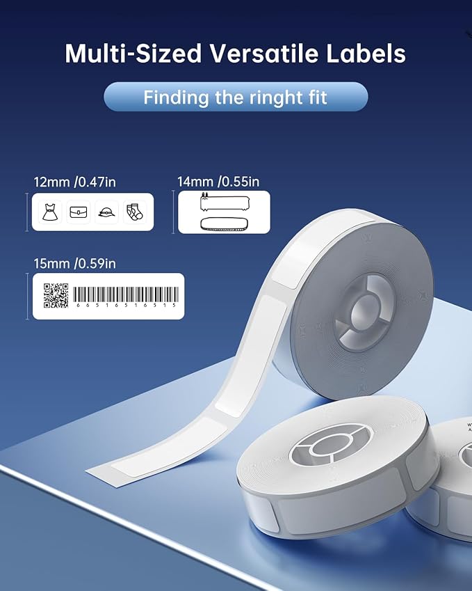 NIIMBOT D11 Label Maker Tape 6Rolls White Label Paper 0.47" X 1.57" (12 X 40mm) 160 Labels/Roll, Compatible for NIIMBOT D11 D110 Label Printer, White Blue Yellow, 6-Roll