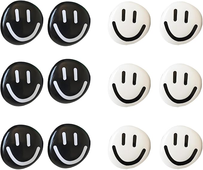 12Pcs Fridge Magnets - Smiley Face Cute Refrigerator Magnets - Colorful Decorative Small Magnets for Whiteboard Locker Cabinet - Classroom Kitchen Office Decor (3mm/Black&White)