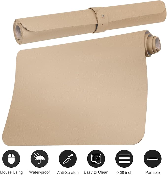Boutilon Leather Desk Pad Protector,Non-Slip Mouse Pad,Laptop Desk Pad,Office Mouse Mat,Waterproof Leather Desk Blotter,Desk Writing Pad for Office and Home (L-Beige,35"x 17")