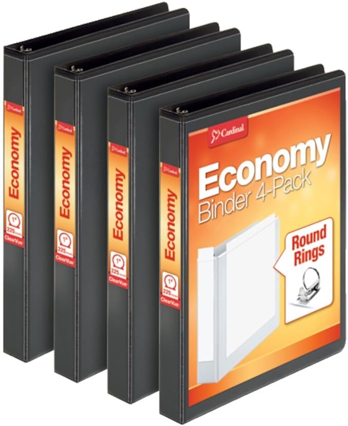 Cardinal Economy Binders Bulk Pack, includes 4 Pack 1.5 Inch 350 Sheet and 4 Pack 1 Inch 225 Sheet Black Binders
