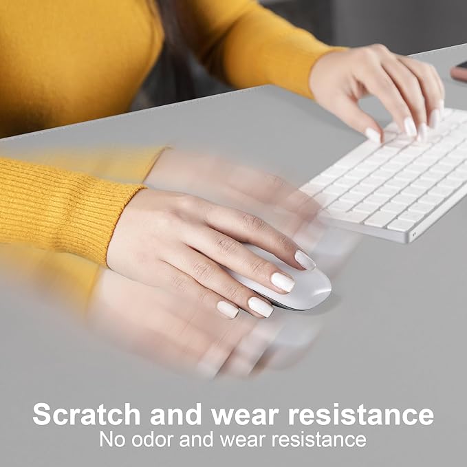 DAWNTREES Desk Mat Protector,PU Leather Desk Pad,Non Slip, Large Mouse Pad and Keyboard Mat, Waterproof Writing Pad for Office and Home (Light Gray,47.2''x23.6'')