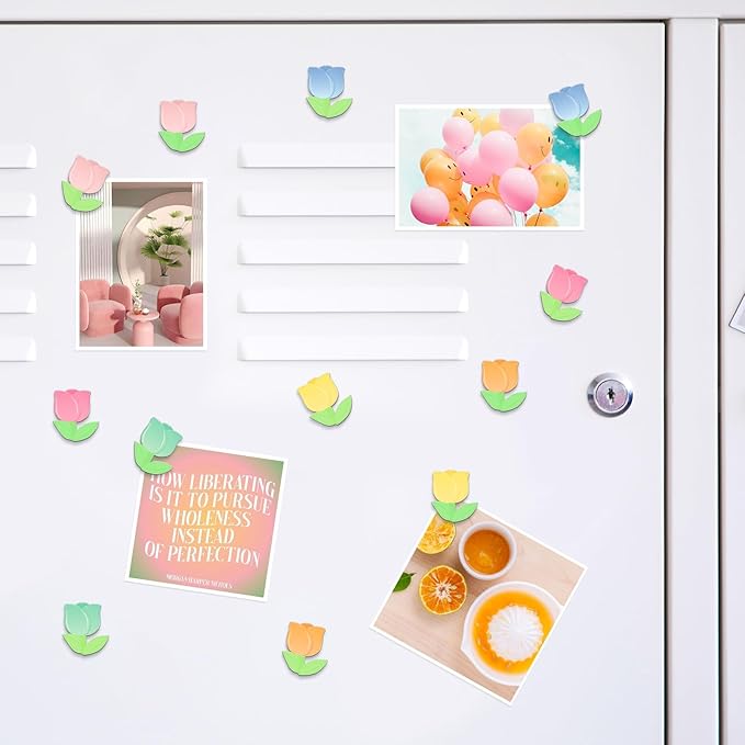 MORCART 30PCS Fridge Magnets, Tulip Magnets Decoration for Refrigerator Locker Whiteboard Decorative Magnetic Board Cabinets Classroom Office Cubicle School Cute Flower