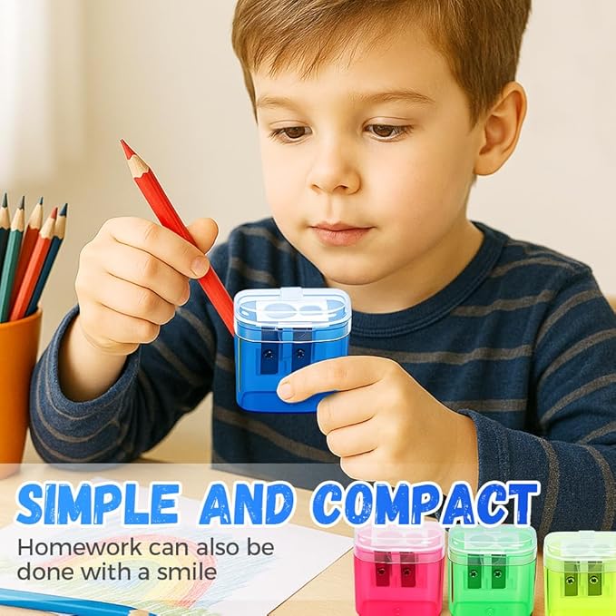 Pencil Sharpeners with Lid, Dual Holes Handheld Pencil Sharpener Manual for Standard and Jumbo Pencils, Compact Cute Sharpener for Kids Adults Students School Home Office (2*Pink)