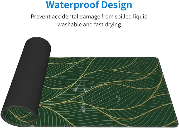 Xl Large Gaming Mouse Pad, Abstract Gold Line Art Full Desk Mousepad with Stitched, Long Non-Slip Base Keyboard Pad, PC Laptop Computer Mat Gifts for Women Office Decor, (Emerald Green, 31.5*11.8 In)