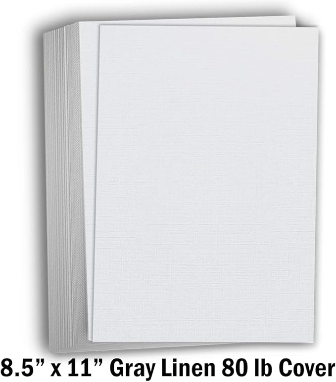 Hamilco Resume Linen Textured Cardstock Paper – 8 1/2 x 11" Blank Thick Heavy Weight 80 lb Cover Card Stock for Printer - 50 Pack (Gray)
