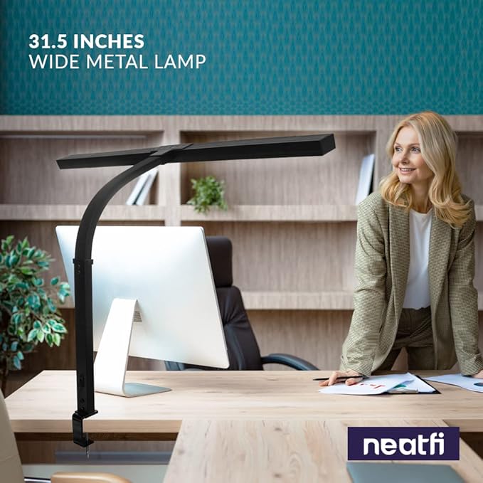 Neatfi (New Model) Flex Desk Lamp with Clamp, Dimmable, 3,000 Lumens 30W LED Monitor Light, 3000K-6500K Correlated Color Temperature, 5 Brightness Levels & 5 Light Modes (31.5 Inches, Black)