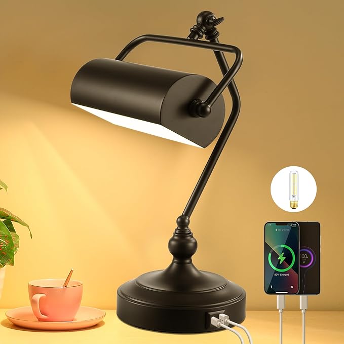 CONCA Classic Antique Touch Adjustable LED Desk & Piano Lamp with Eye Protection - Black (Bulb Included)