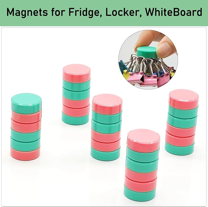 20PCS Fridge Magnets - Small Strong Refrigerator Magnets, Heavy Duty Magnets for Whiteboard, Decorative Cute Mini Round Magnet for Office Kitchen School Classroom Locker Crafts (Pink+Green)