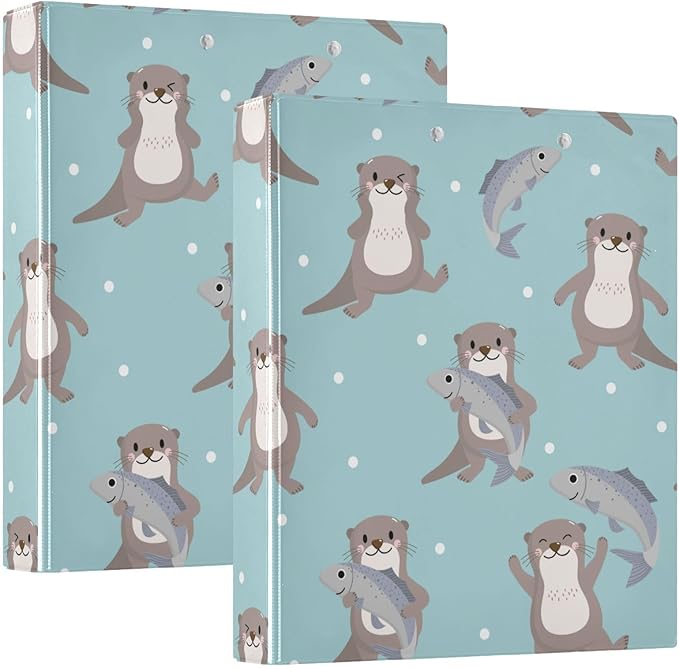 Cute Animal Otter Decorative 3 Ring Binder 1.5 Inch Large View Binders with Pockets Holds 200 Sheets File Organizer for Office College School, 2 Pack