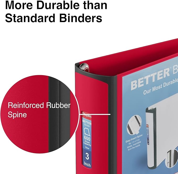 Staples 807717 Better 3-Inch D 3-Ring View Binder Red (18367)