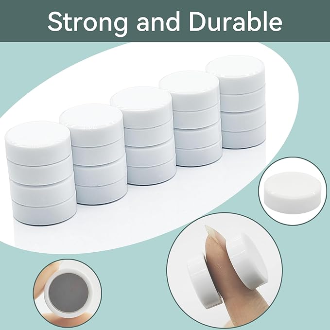 Fridge Magnets - 10 Pack Strong Cute Mini Whiteboard Magnets, Round for Refrigerator Locker Office Classroom Kitchen, White