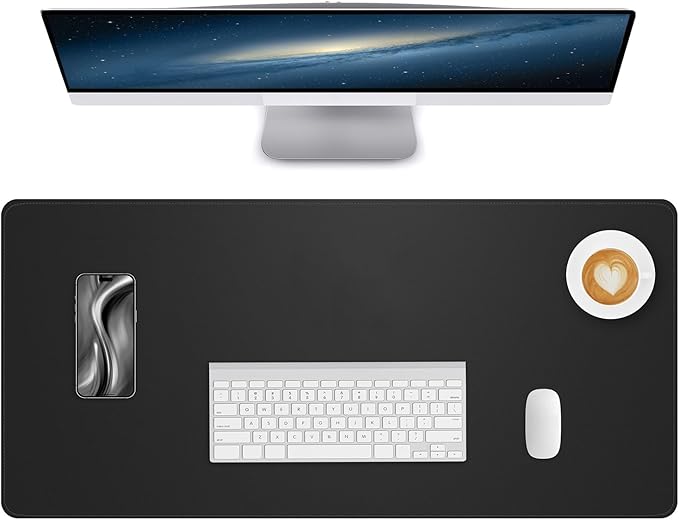 Leather Desk Pad Protector Large Mouse Pad, Stitch Locked Edge Non-Slip PU Leather Desk Mat Laptop Desk Pad Blotter, Waterproof Durable Writing Pad for Office and Home (Black, 120 x 43cm)