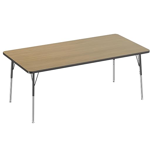 Factory Direct Partners FDP Rectangle (36 x 72 inch) Classroom Table with Adjustable Standard Swivel Glide Legs (19-30 in); School and Office Furniture - Pasadena Oak Top/Black Edge and Legs