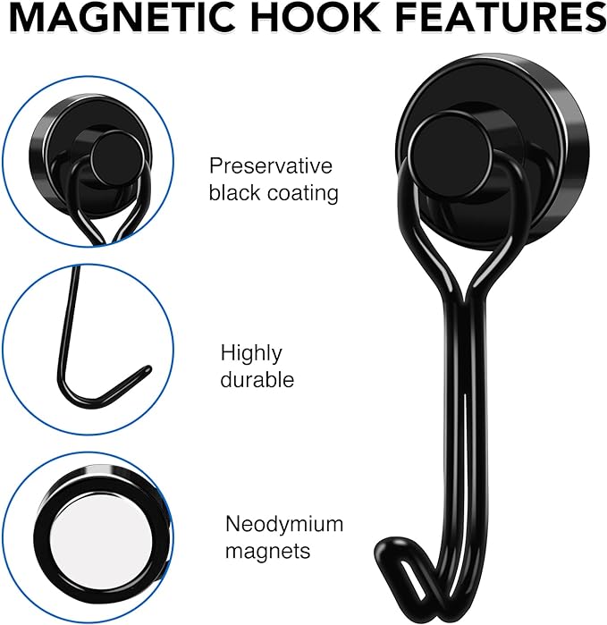 LOVIMAG Hooks, 30lbs+ Magnetic Magnet Hook 2025 Cruise Cabin Ship Essentials Heavy Duty Strong Refrigerator Fridge Hanging for Classroom Beach Vacation Kitchen Grills Home Mug Hanger (6 Pack)