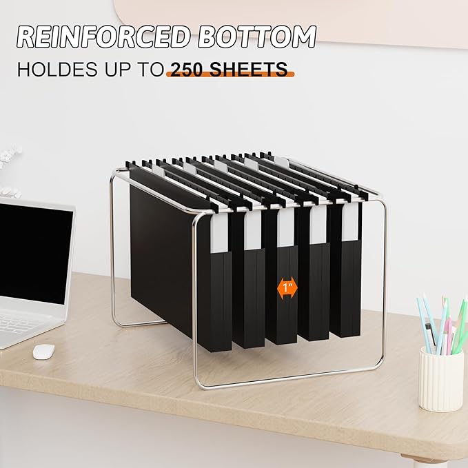 Plastic Legal Size Hanging File Folders,Heavy Duty 1 Inch Expansion,12 Pack Reinforced Black Legal Hanging Folders Expandable,Adjustable Tabs,File Cabinet Folders for Bulky Files