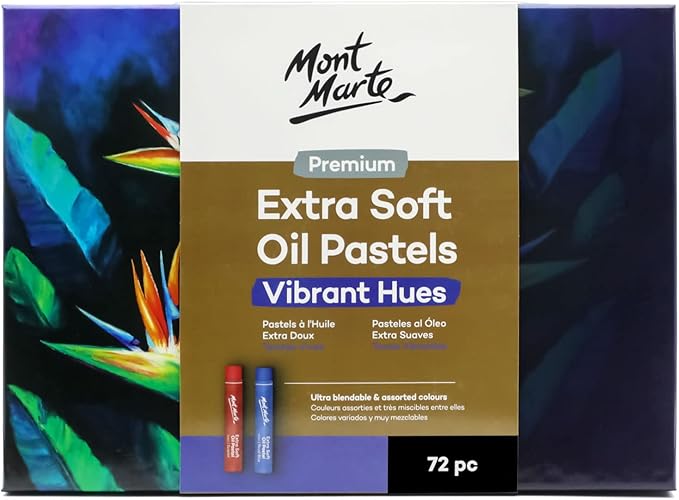 Mont Marte Extra Soft Oil Pastels 72pc, Assorted Bright Colors, Vibrant and Buttery, Versatile Art Pastels for Blending, Layering & Shading, Ideal for Art, Craft, Coloring and Sketching